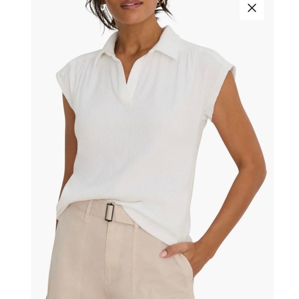 NWOT Nic + Zoe Coastal Crinkle Cotton Blend Top in Paper White SZ S